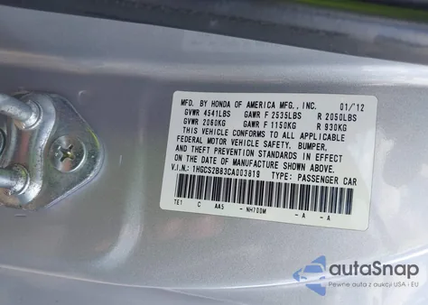 2012 Honda Accord 3.5 Ex-L z USA, uszkodzony, nr VIN 1HGCS2B83CA003819